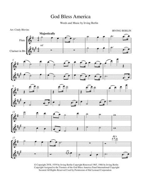 God Bless America For Flute And Clarinet Page 2