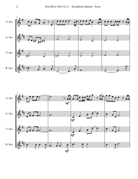 God Bless The Us A For Saxophone Quartet Page 2