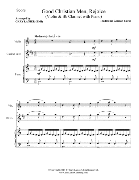 Good Christian Men Rejoice Violin Bb Clarinet With Piano Score Parts Page 2