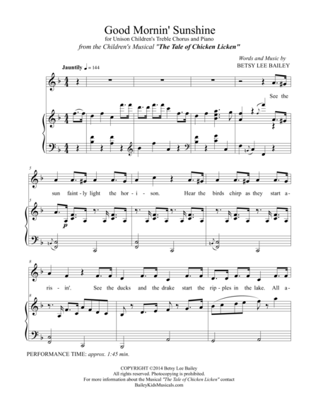 Good Mornin Sunshine For Unison Or 2 Part Childrens Chorus Page 2