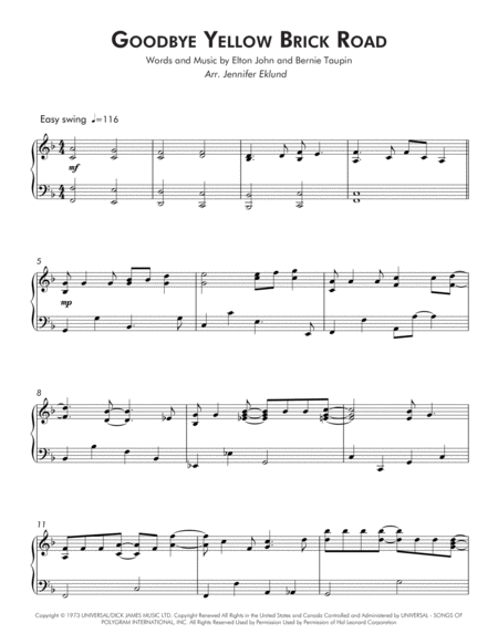 Goodbye Yellow Brick Road Intermediate Piano Page 2