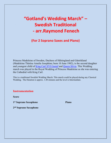 Gotlands Wedding March Traditional 2 Soprano Saxophones And Piano Page 2