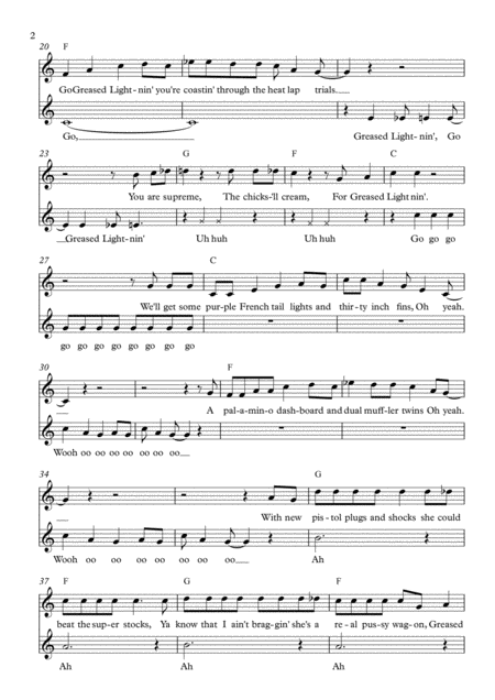 Greased Lightnin Leadsheet For Singalongs Page 2