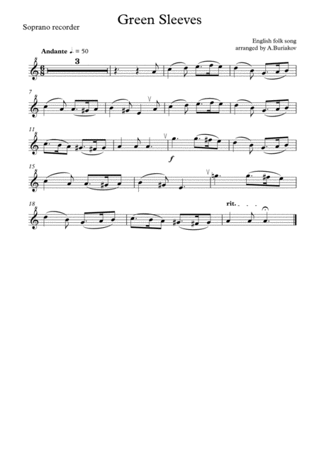 Green Sleeves For Flute Or Recorder Page 2