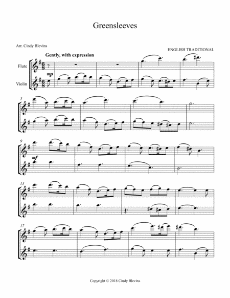 Greensleeves Arranged For Flute And Violin Page 2