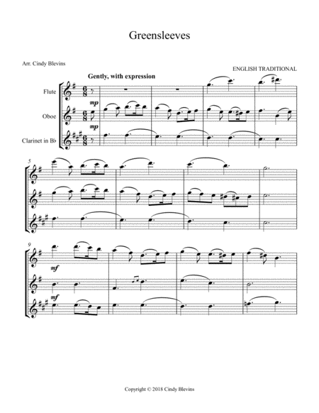 Greensleeves Arranged For Flute Oboe And Clarinet Trio Page 2