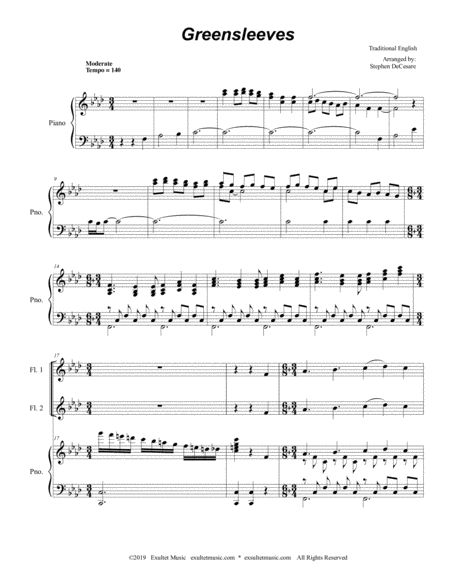 Greensleeves For Flute Choir And Piano Page 2