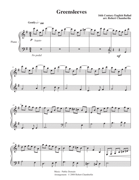 Greensleeves For Piano Solo Page 2