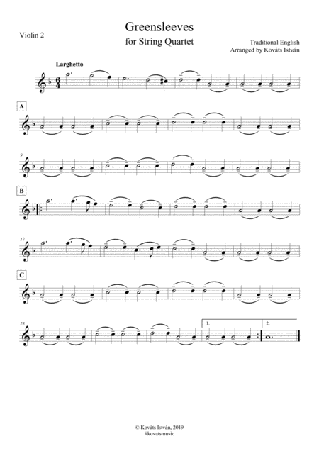 Greensleeves For String Quartet Page 2