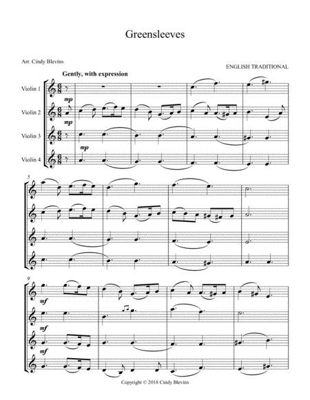 Greensleeves For Violin Quartet Page 2