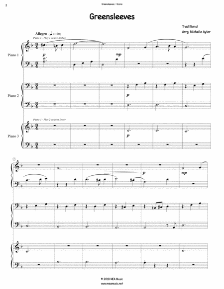 Greensleeves Trio 1 Piano 6 Hands Page 2