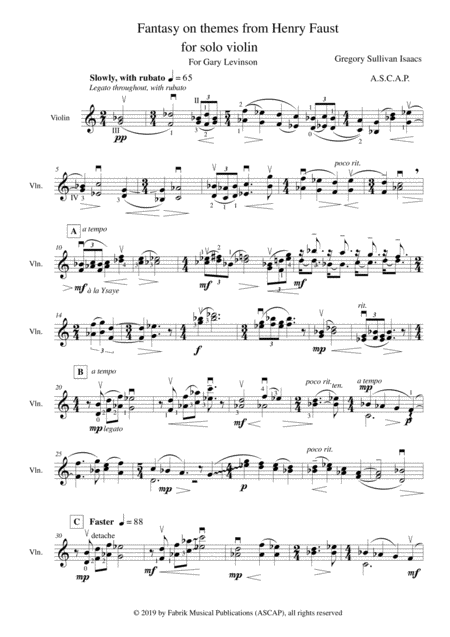 Gregory Sullivan Isaacs Fantasy On Themes From Henry Faust For Solo Violin Page 2