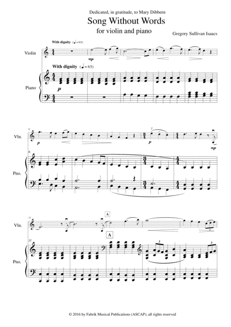 Gregory Sullivan Isaacs Song Without Words For Violin And Piano Page 2