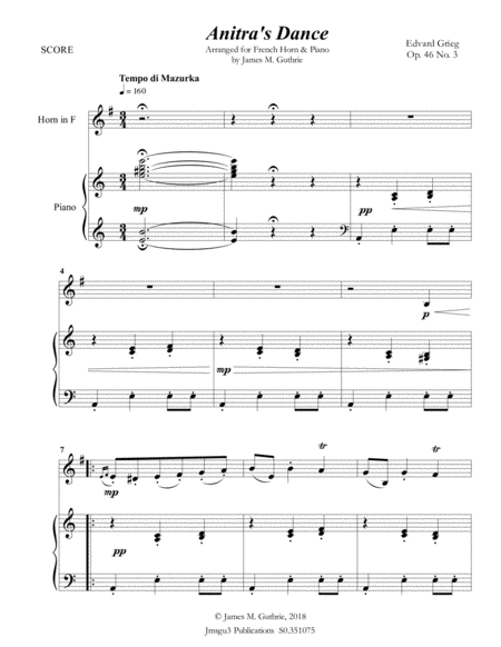 Grieg Anitras Dance From Peer Gynt Suite For French Horn Piano Page 2