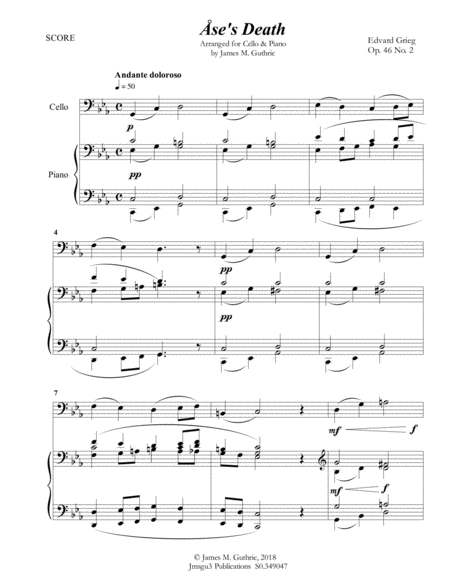 Grieg Ases Death From Peer Gynt Suite For Cello Piano Page 2