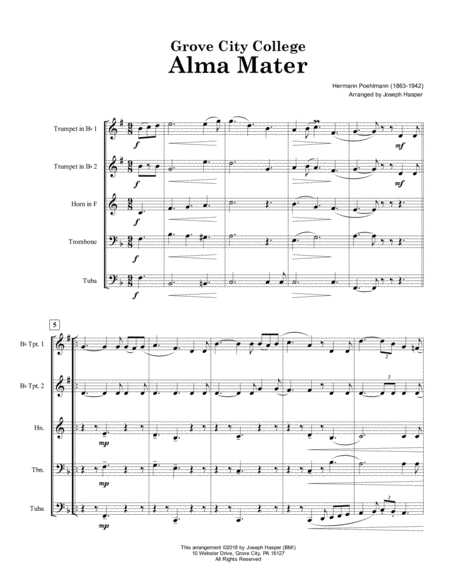 Grove City College Alma Mater Brass Quintet Page 2