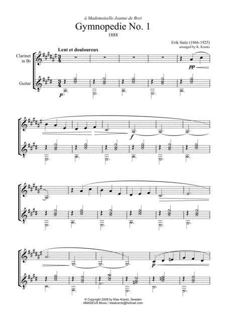 Gymnopedie 1 2 3 For Clarinet In Bb And Guitar Page 2