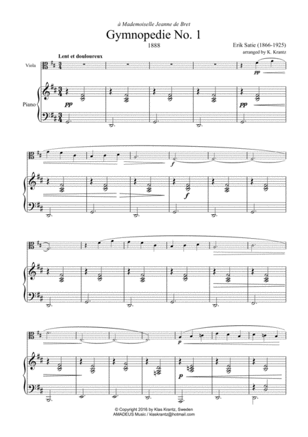 Gymnopedie 1 2 3 For Viola And Easy Piano Page 2