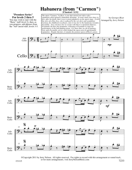 Habanera Bizet Arrangements Level 2 5 For Cello Written Acc Page 2