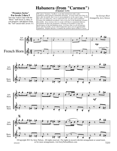 Habanera Bizet Arrangements Level 2 5 For Horn Written Acc Page 2