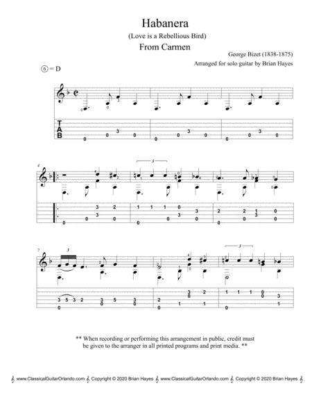 Habanera From Carmen For Solo Guitar With Tablature Page 2