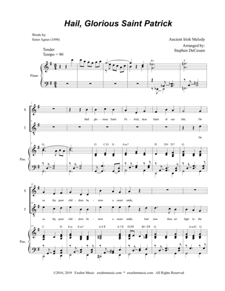 Hail Glorious Saint Patrick For 2 Part Choir Soprano And Tenor Page 2
