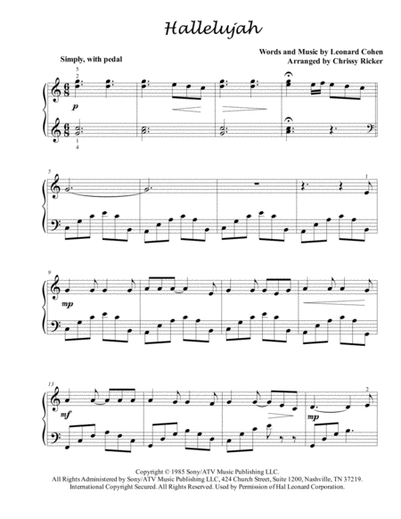Hallelujah Contemporary Arrangement For Intermediate Piano Page 2