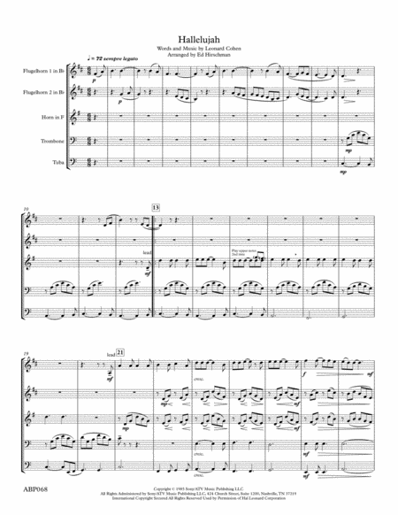 Hallelujah For Brass Quintet Page 2