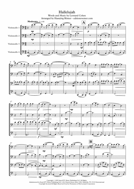 Hallelujah For Cello Quartet Page 2