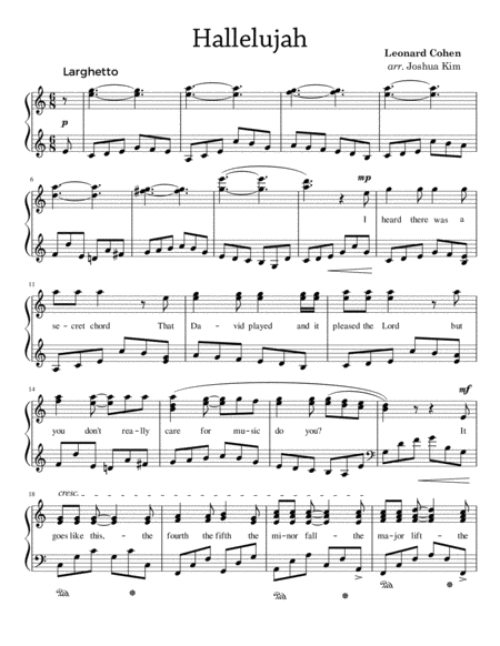 Hallelujah For Solo Piano With Lyrics Page 2