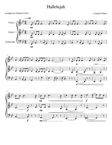 Hallelujah For String Trio 2 Violins Cello Page 2