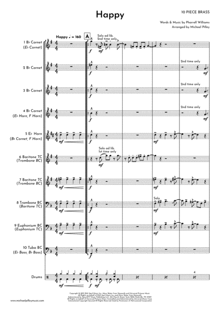 Happy Pharrell Williams 10 Piece Brass Ensemble Page 2