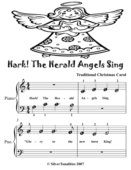 Hark The Herald Angels Sing Beginner Piano Sheet Music Tadpole Edition Page 2