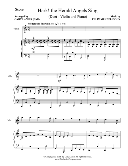 Hark The Herald Angels Sing Duet Violin And Piano Score And Parts Page 2