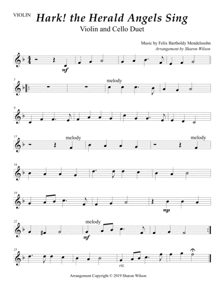 Hark The Herald Angels Sing Easy Violin And Cello Duet Page 2