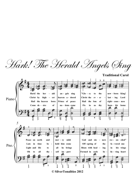 Hark The Herald Angels Sing Elementary Piano Sheet Music Page 2