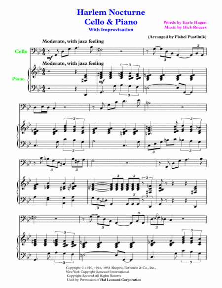 Harlem Nocturne For Cello And Piano With Improvisation Page 2