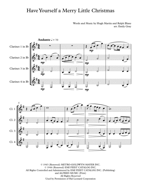 Have Yourself A Merry Little Christmas 4 Clarinets Page 2