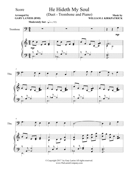 He Hideth My Soul Duet Trombone Piano With Score Part Page 2