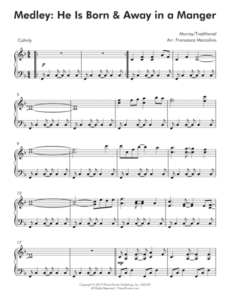 He Is Born Away In A Manger Medley Intermediate Piano Page 2