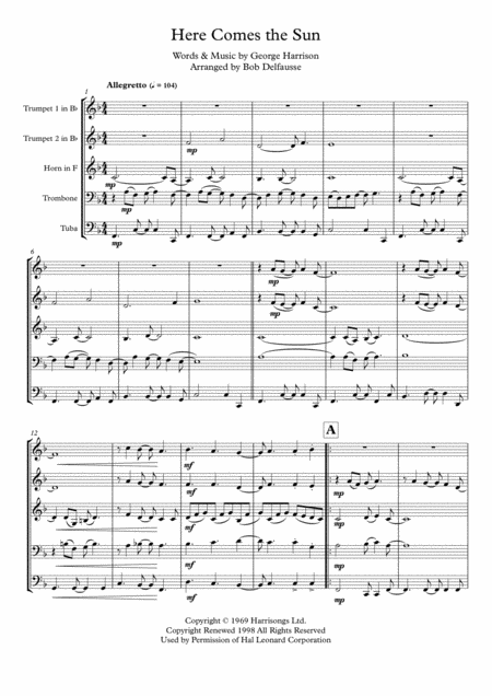 Here Comes The Sun For Brass Quintet Page 2