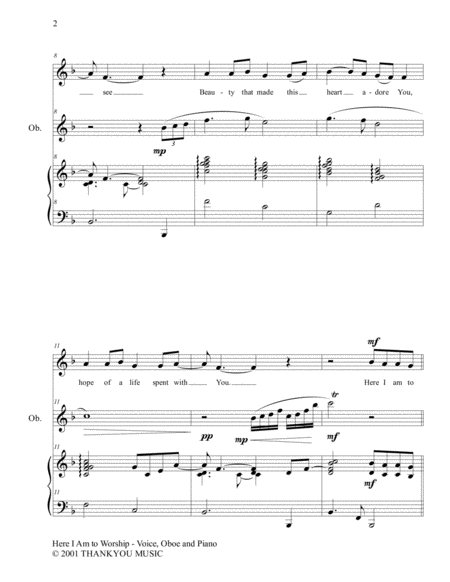Here I Am To Worship Voice Oboe And Piano Score Parts Page 2