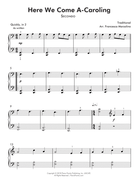 Here We Come A Caroling Easy Piano Duet Page 2