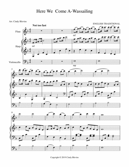 Here We Come A Wassailing For Harp Flute And Cello Page 2