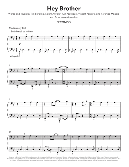 Hey Brother Easy Piano Duet Page 2