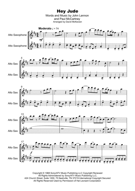 Hey Jude By The Beatles For Alto Saxophone Duet Page 2