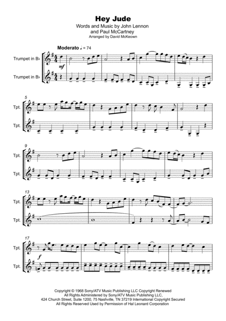 Hey Jude By The Beatles For Trumpet Duet Page 2