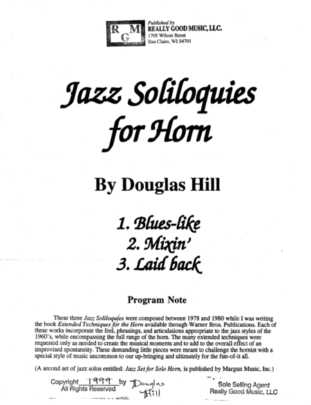 Hill Douglas Jazz Soliloquies For Horn Solo Horn Three Jazz Style Pieces Explore Full Range Of The Horn Page 2