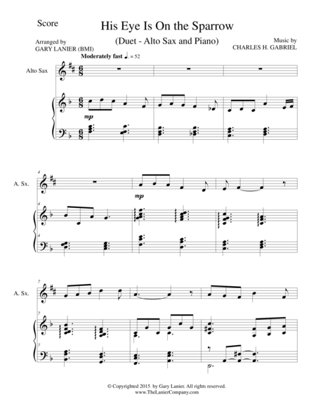 His Eye Is On The Sparrow Duet Alto Sax And Piano Score And Parts Page 2