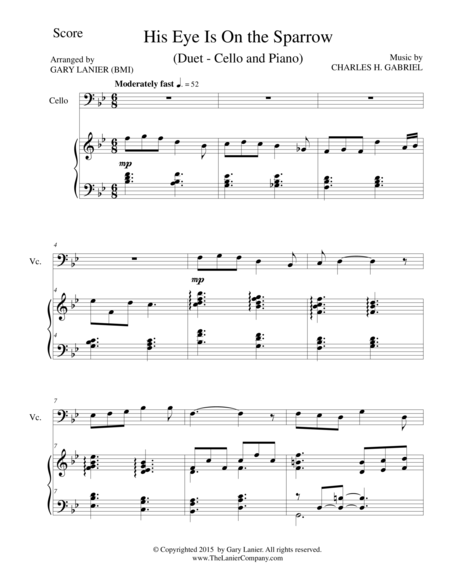 His Eye Is On The Sparrow Duet Cello And Piano Score And Parts Page 2